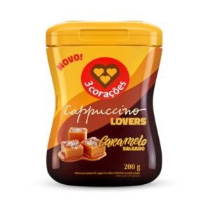 CAPPUCCINO SOLÚVEL CARAMELO SALGADO 3 CORAÇÕES LOVERS POTE 200G