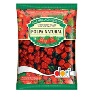 BALA MORANGO RECHEADA 600GR POLPA NATURAL DORI