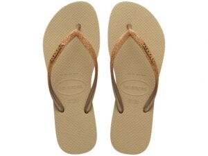 SANDALIA HAVAIANAS SLIM GLITTER II AREIA/DOURADO CLARO METAL