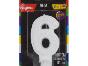 VELA GLITTER BRANCA NUMERO 6 REGINA