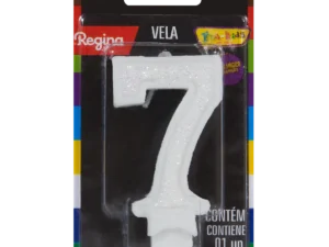 VELA GLITTER BRANCA NUMERO 7 REGINA