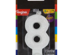 VELA GLITTER BRANCA NUMERO 8 REGINA