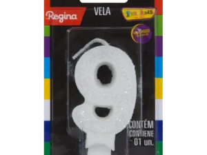 VELA GLITTER BRANCA NUMERO 9 REGINA